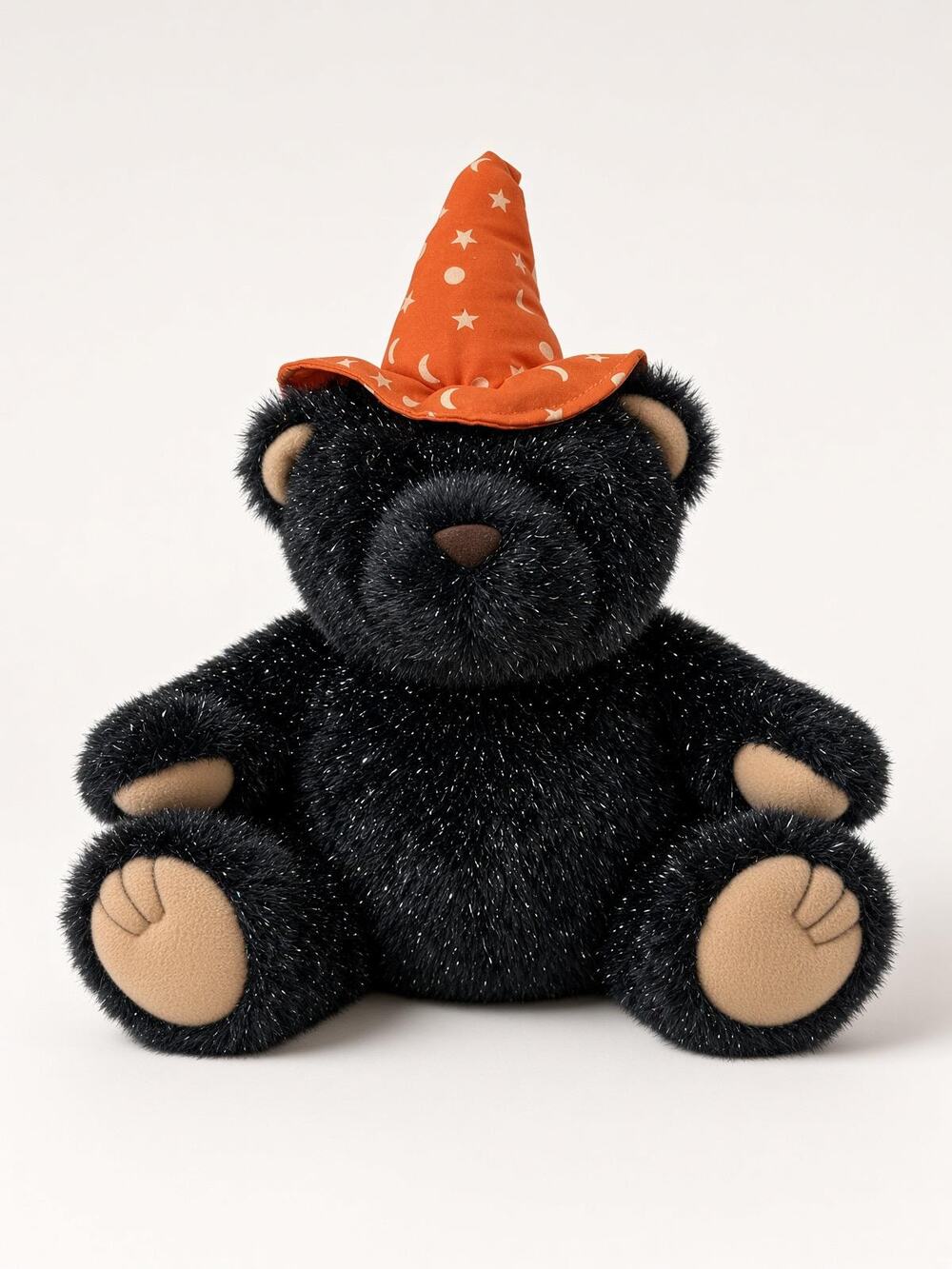 Black Glitter Witch Bear, Vintage Halloween Figurine, Sparkle Plush Decor